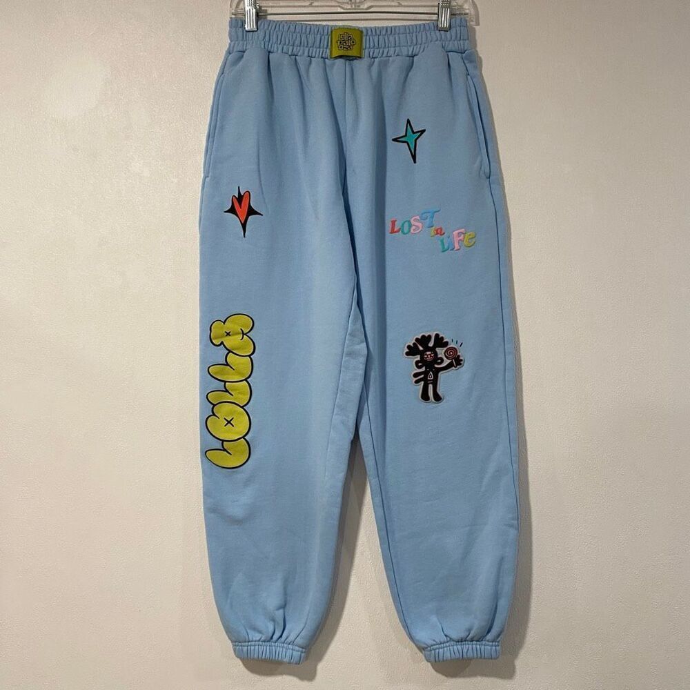 Lollapalooza Blue Graphic Sweatpants Size L Streetwear Y2K Joggers - Picture 2 of 10
